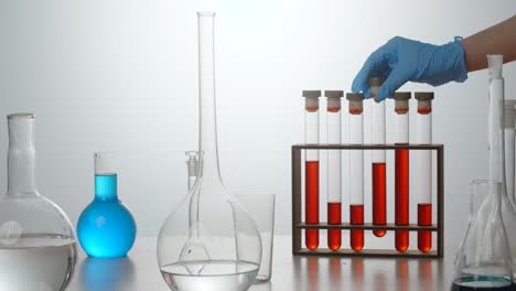 laboratory experiment with red and blue liquids