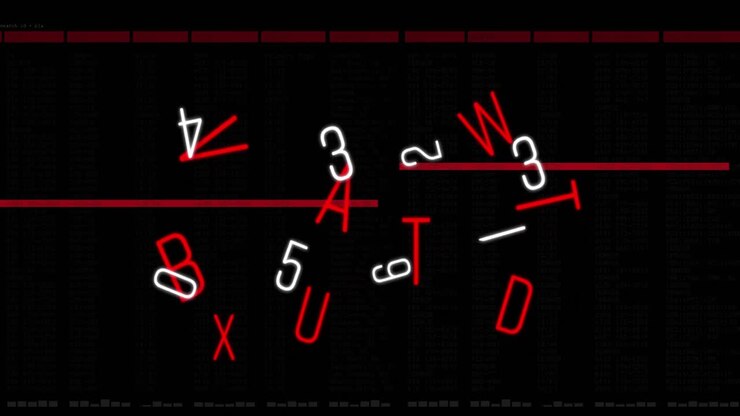 Animation of floating numbers and letters on black background