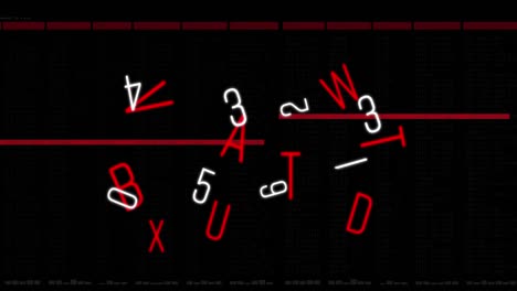 animación de números y letras flotantes sobre fondo negro