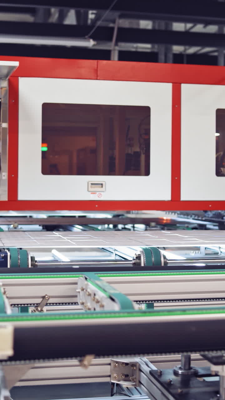 Workers inside modern factory background. Production of new details in technologically advanced factory. Modern industries. Vertical video