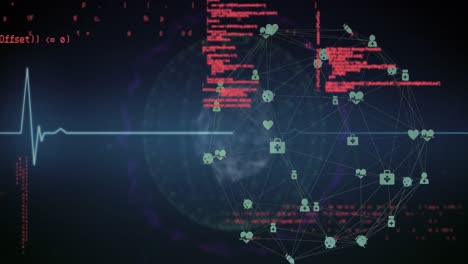 animación del globo con red de conexiones y procesamiento de datos