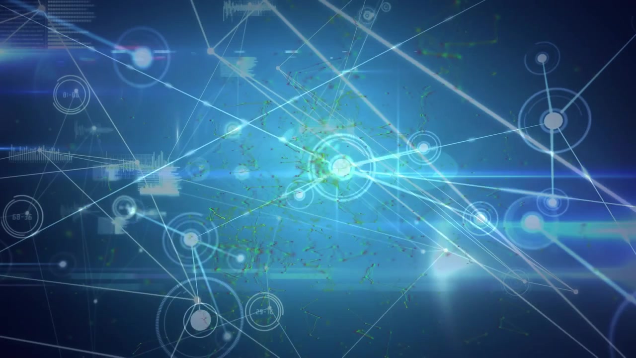 Digital Network Connections and Data Flow on Blue Background