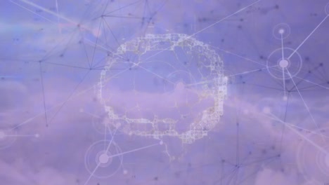 animación de la red de conexiones con el cerebro humano en fondo púrpura