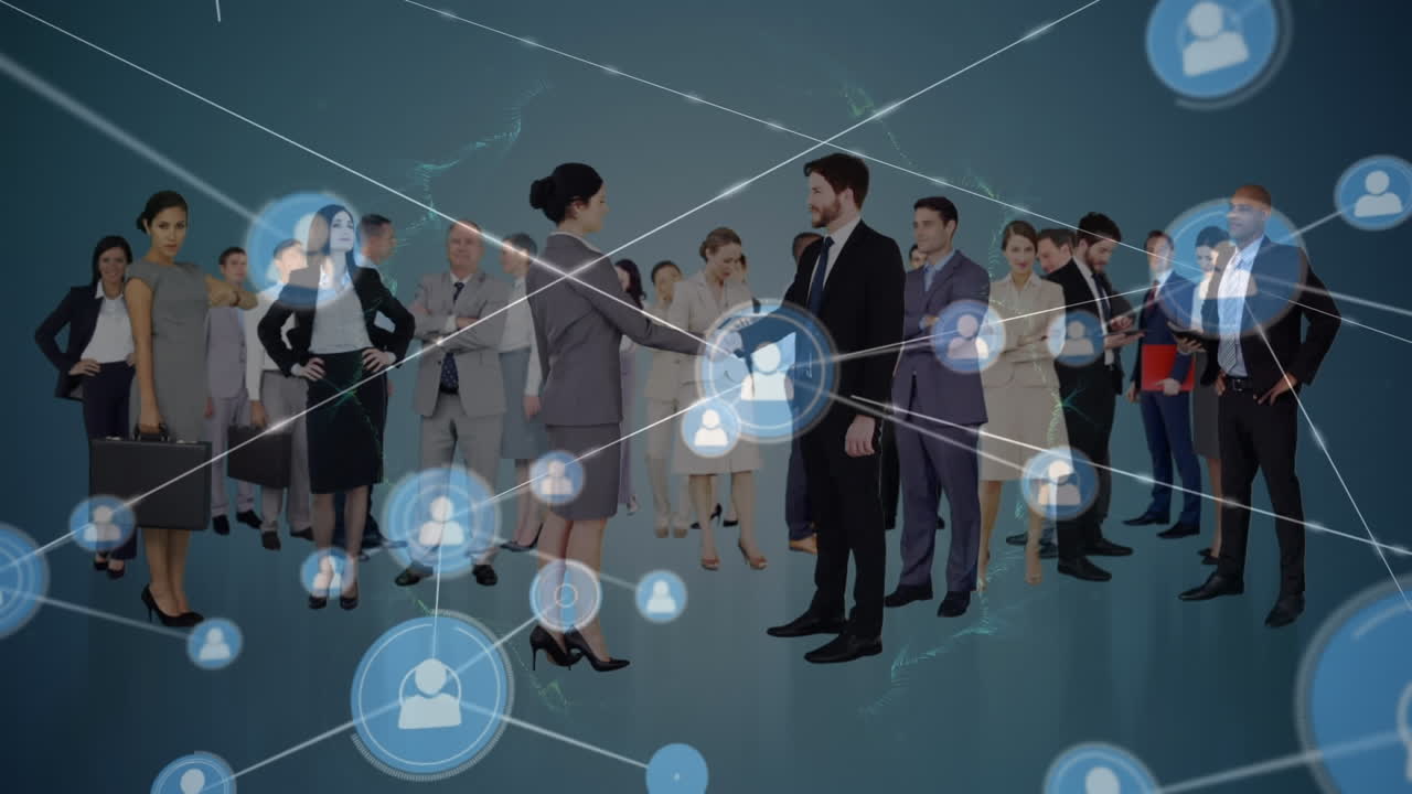 다양한 사업가들과의 아이콘과의 연결 네트워크의 애니메이션