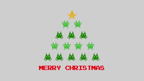 animación de las palabras feliz navidad y árbol de navidad digital con estrella y decoración navideña