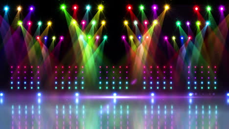 stage under many colourful spotlights