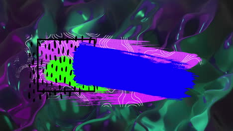 animación de formas púrpuras y azules sobre fondo líquido azul y verde