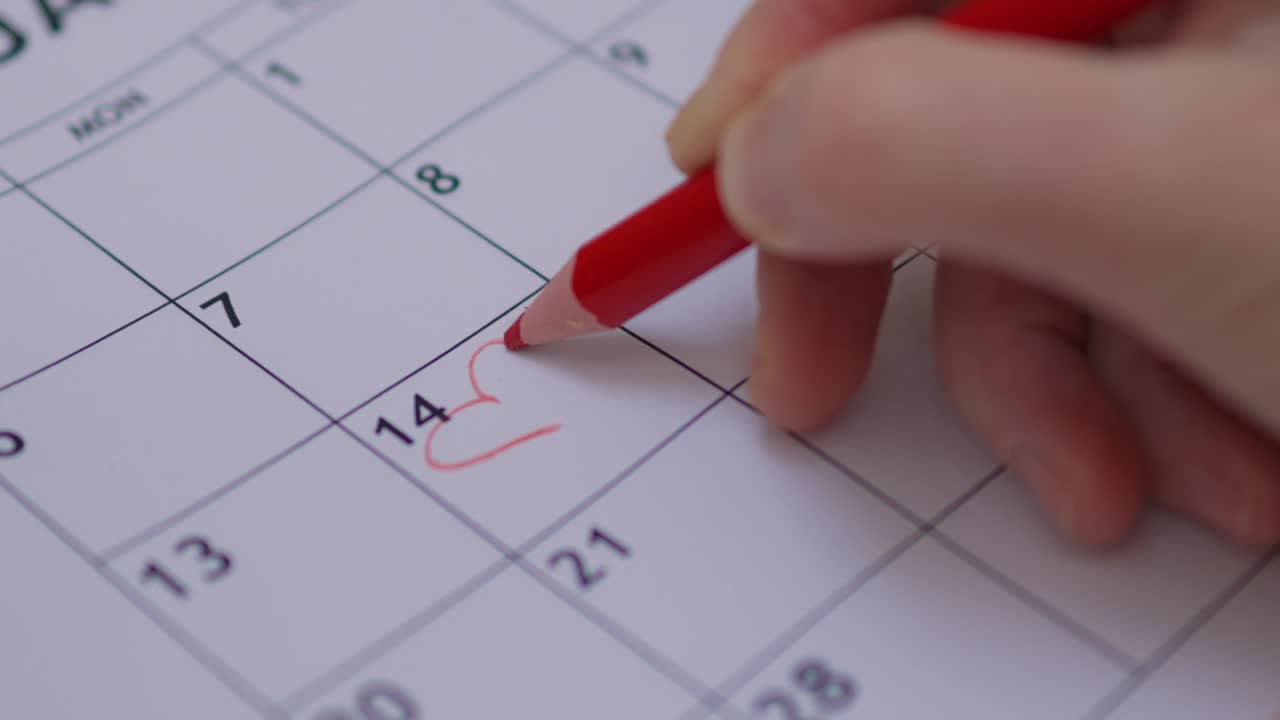 feliz día de san valentín nota de escritura a mano corazón lápiz rojo calendario 14 de febrero