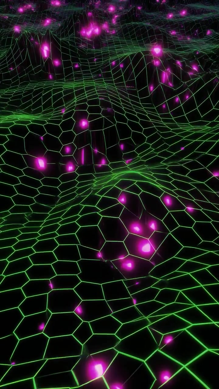 Abstract Digital Terrain with Glowing Pink Hexagonal Nodes