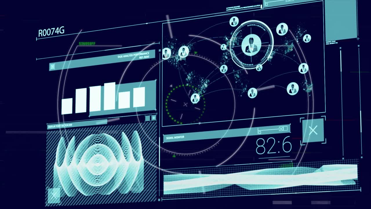 Animation of data processing on blue background
