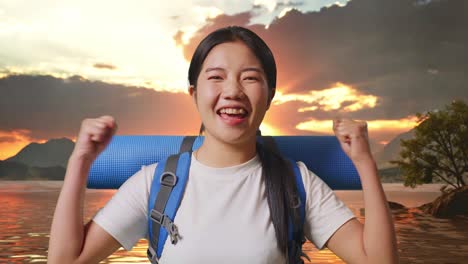 Excited Tourist at Sunrise