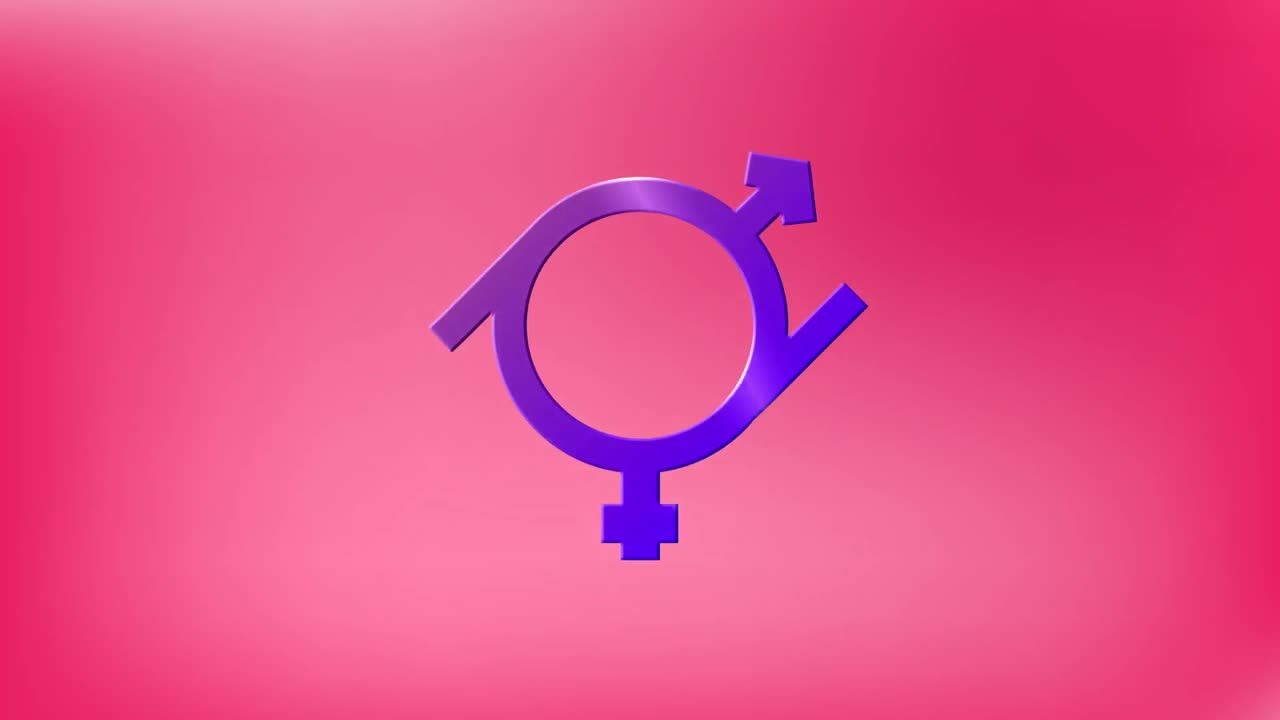 Animazione del simbolo gender fluid viola su sfondo rosa
