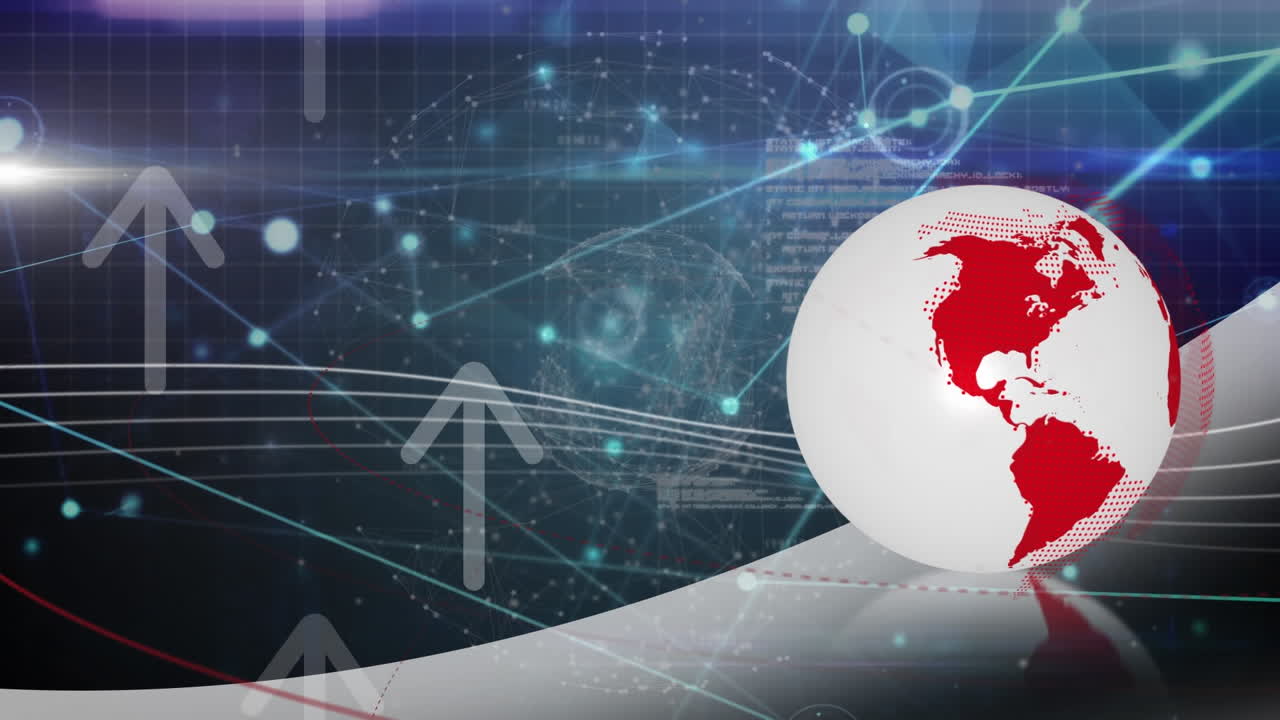 지구와 렌즈 플레어를 형성하는 연결된 점 위에 있는 지구와 위쪽 화살표의 애니메이션