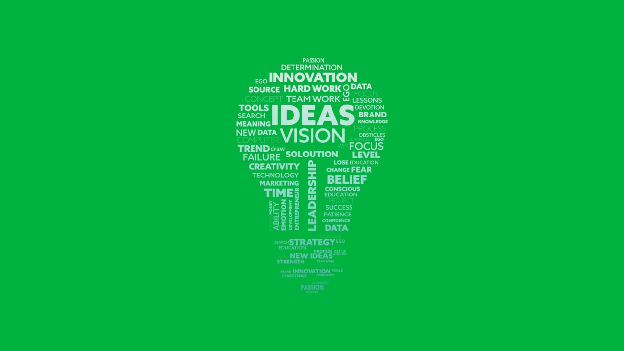 Animated Light Bulb Shape Formed by Business Keywords on Green Screen