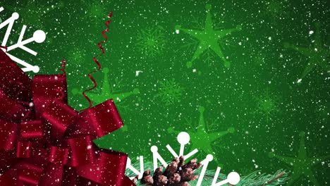 Digital-animation-of-snow-falling-over-christmas-ribbons