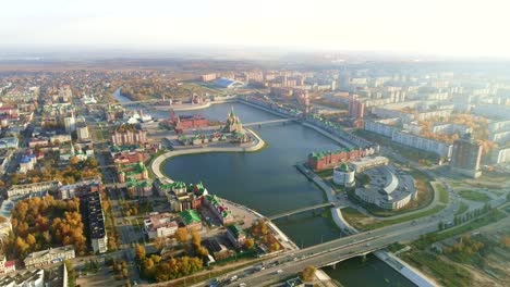 picturesque aerial view of yoshkar-ola at autumn sunny day