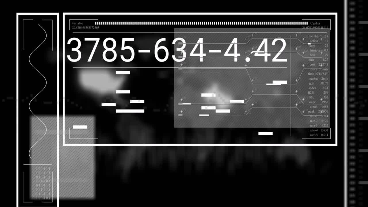 Animation of digital data processing over black background