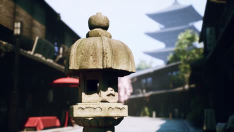 japanese street scene with lantern and pagoda