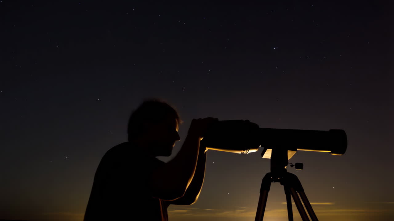Stargazing with a Telescope at Night