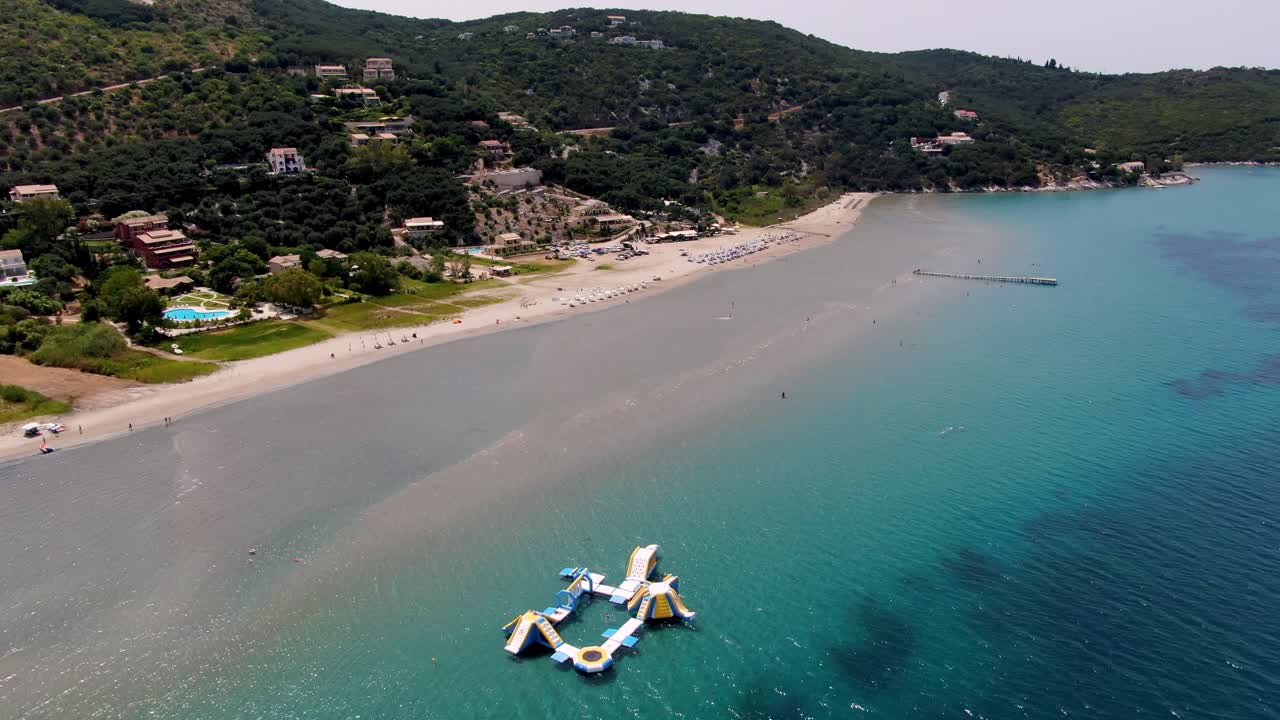 Aerial drone view od apraos beach in summer corfu greece