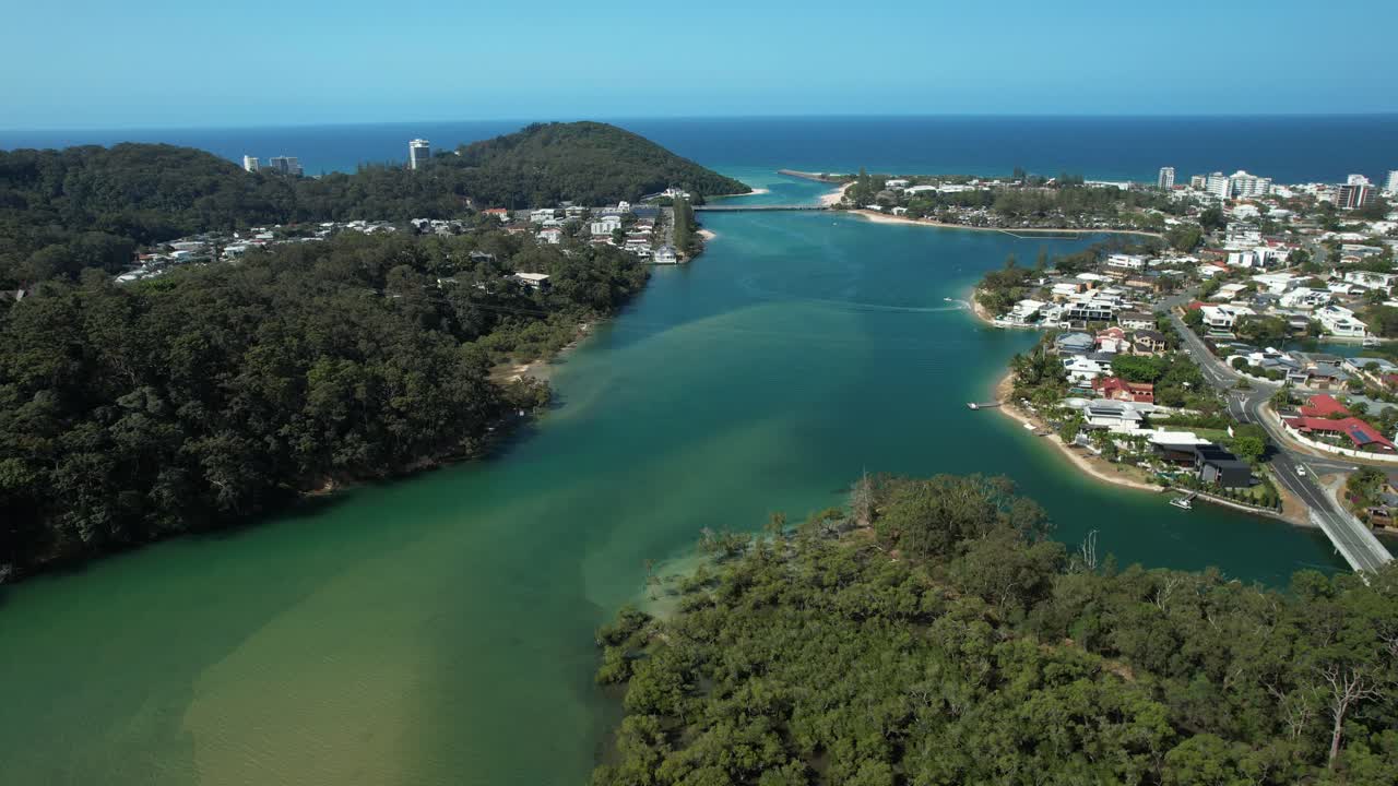 Tallebudgera Creek With Lush Vegetation In Palm Beach, Queensland, Australia - Aerial Drone Shot