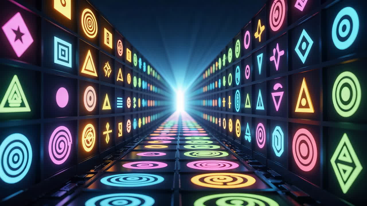 Futuristic Digital Pathway with Glowing Abstract Symbols