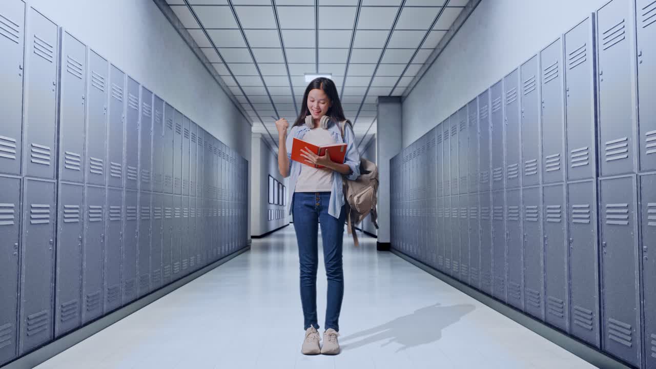 학교 복도에서 행복한 학생