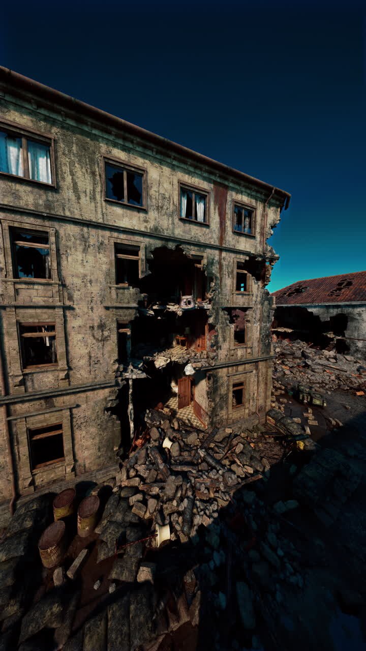 Um edifício em ruínas após um desastre
