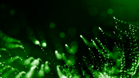 4k 3d render of glow particles as abstract seamless dynamic background with depth of field and bokeh. science fiction or microcosm, space or digital abstract space. 3d loop animation. green strings 5