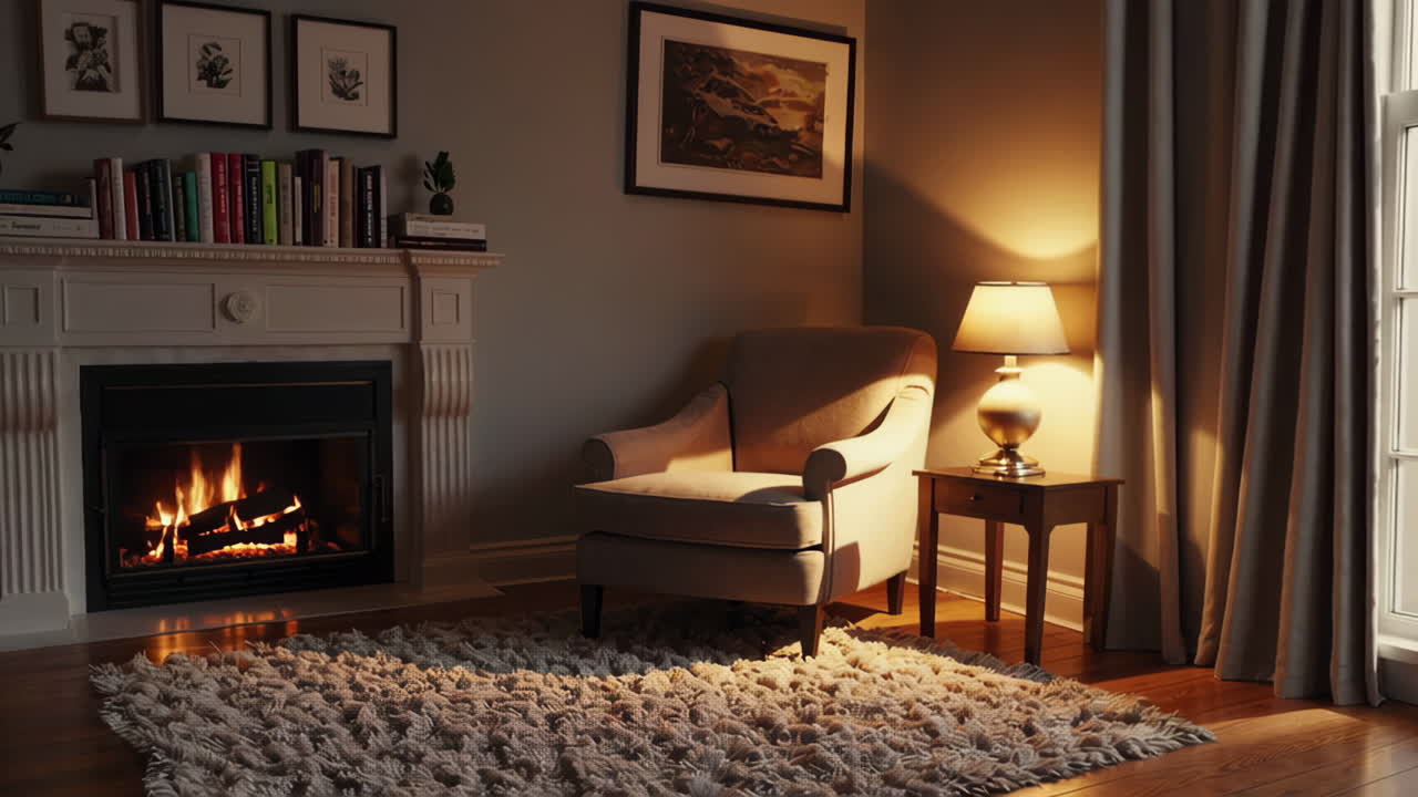 Cozy Reading Nook by the Fireplace