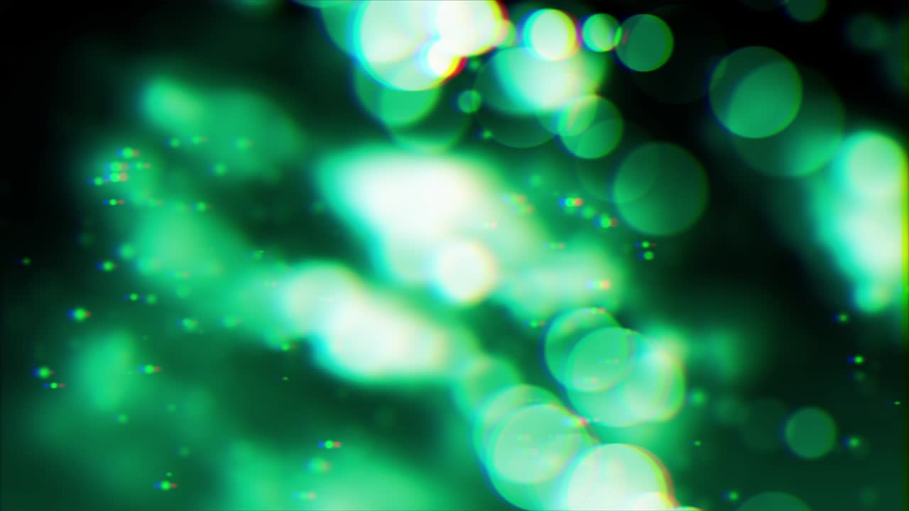 Abstract background, shiny green lights moving in space