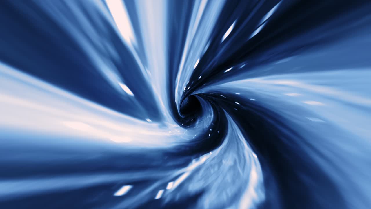 Abstract dark blue spiral glowing hyperspace warp tunnel flying lines motion and illuminated blue futuristic matrix light effect in tunnel. Futuristic neon background, ultra violet glowing lines, laser ray