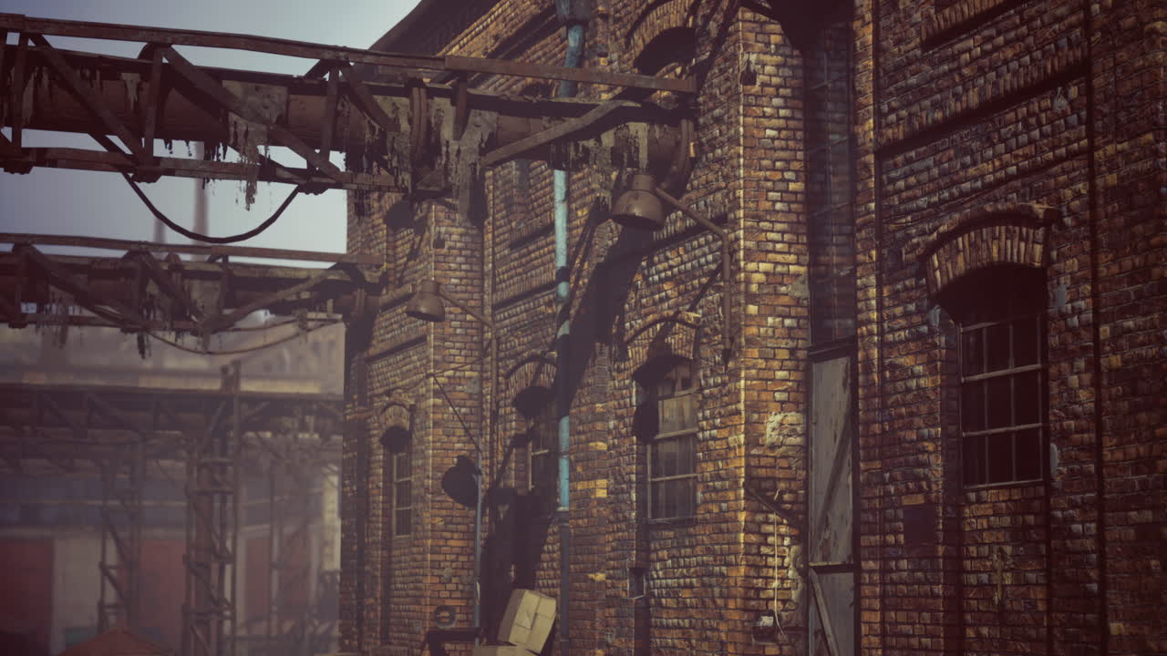 Old brick warehouse featuring industrial equipment and vintage architecture