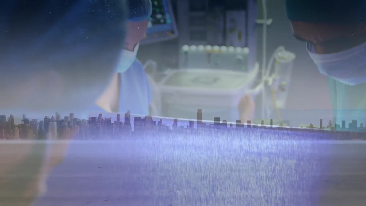 다양한 외과 의사들에 대한 도시 풍경의 애니메이션