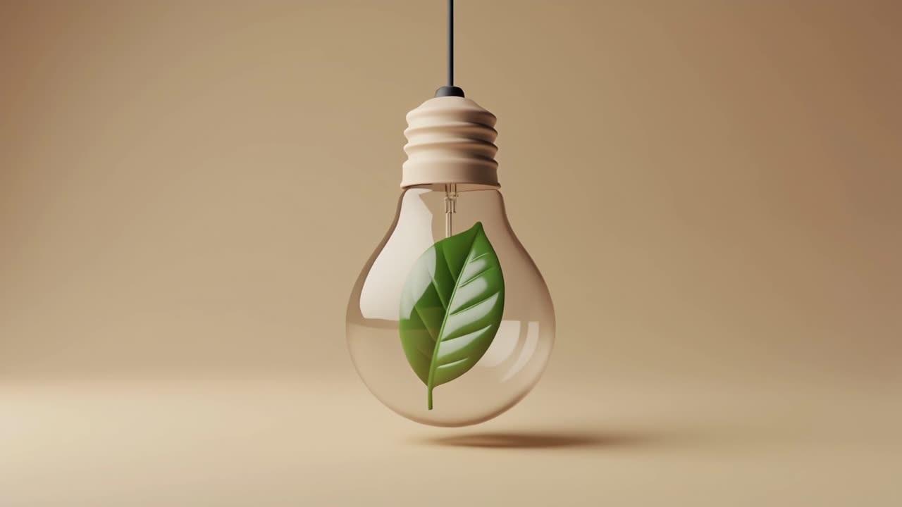 Foglia verde all'interno di una lampadina per il concetto di energia sostenibile