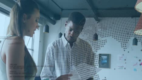 animation of globe over diverse business people in office