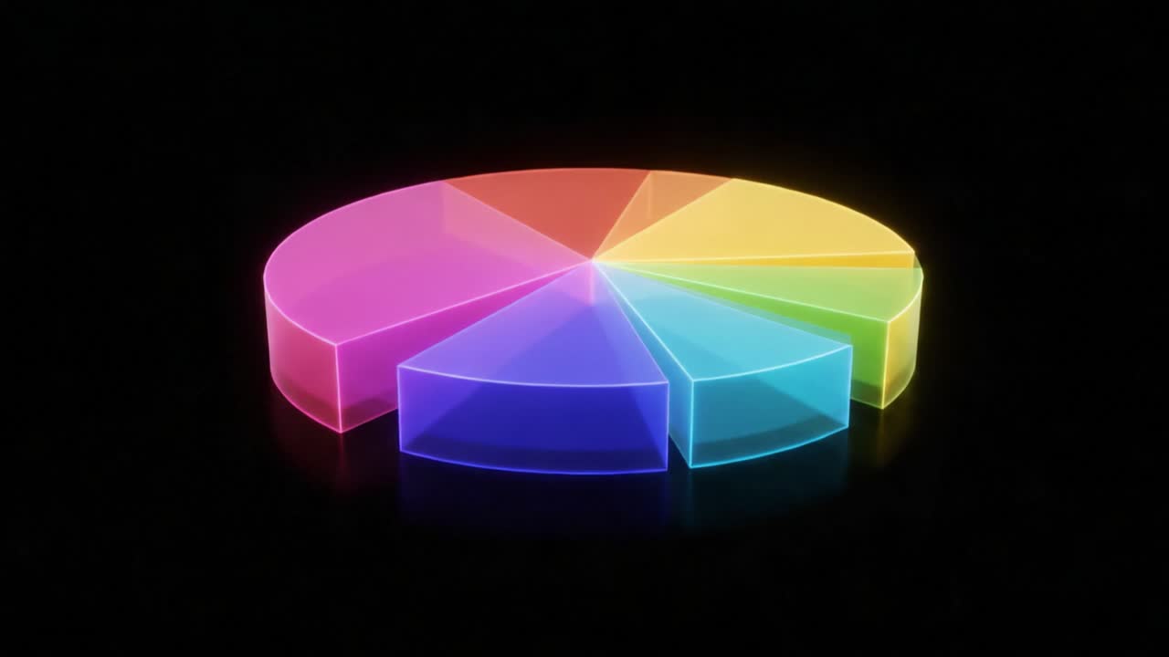 A Vibrant Slice of Data Visualization: A Colorful Pie Chart with Dynamic Segments Showcasing Various Proportions Against a Dark Background