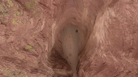 aerial - devil's throat canyon in cafayate, argentina, wide shot directly above