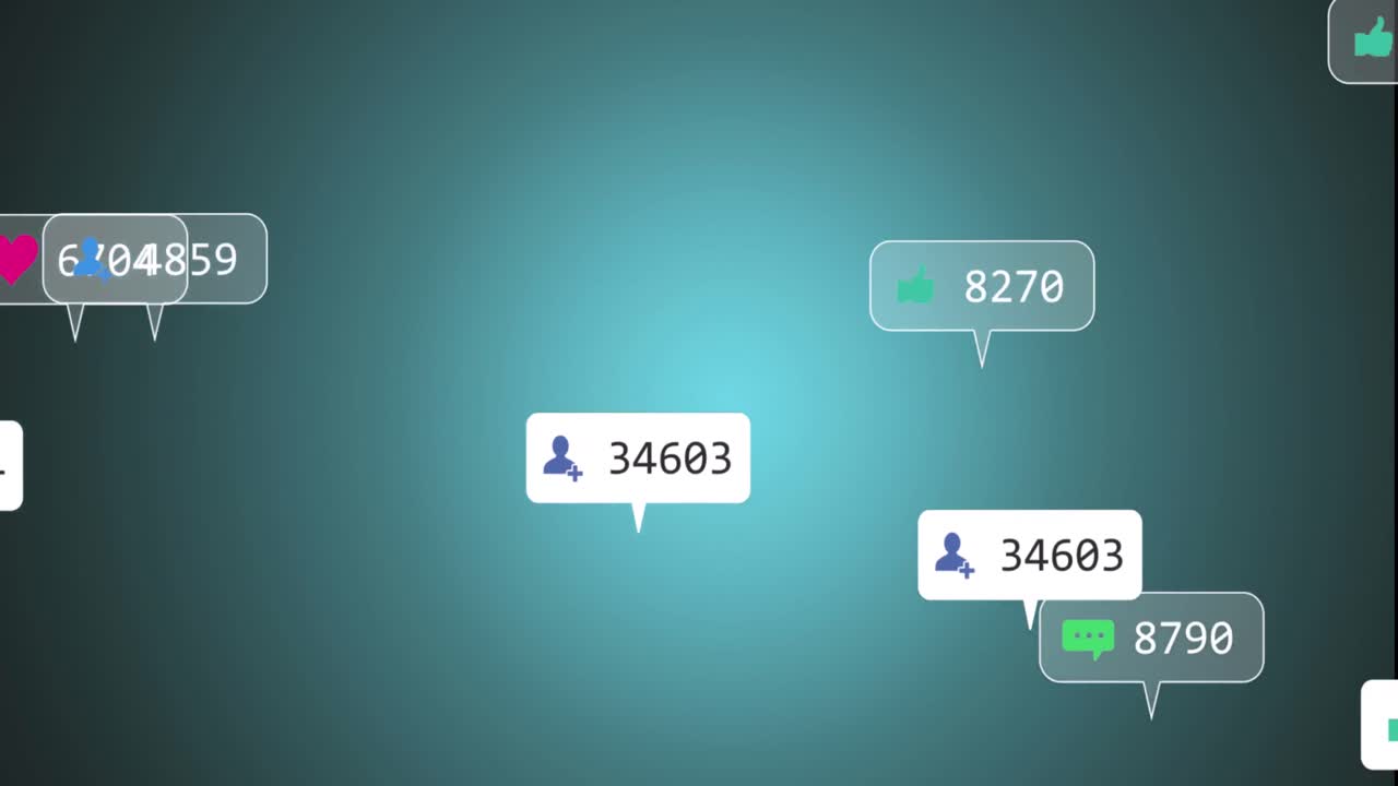 animación de iconos y números cambiantes en las barras de notificación contra un fondo de gradiente