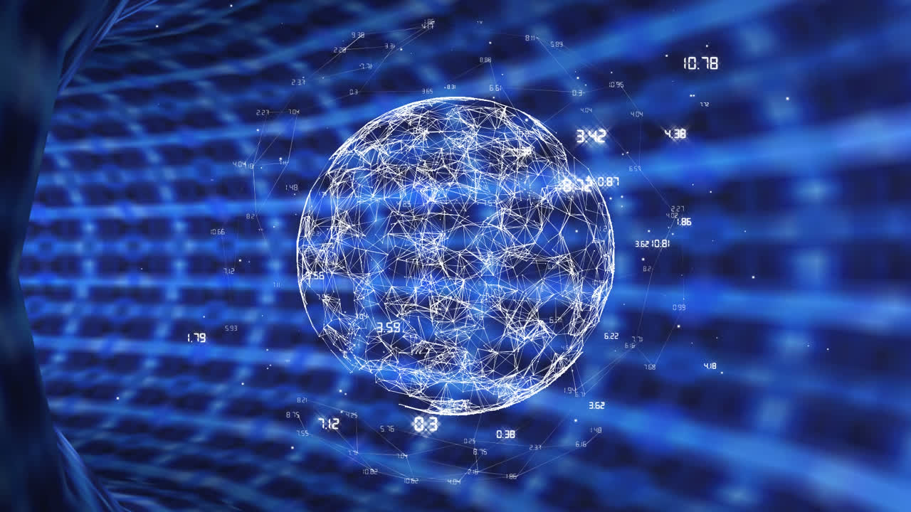 Digital rotating earth with data on a tunnel background