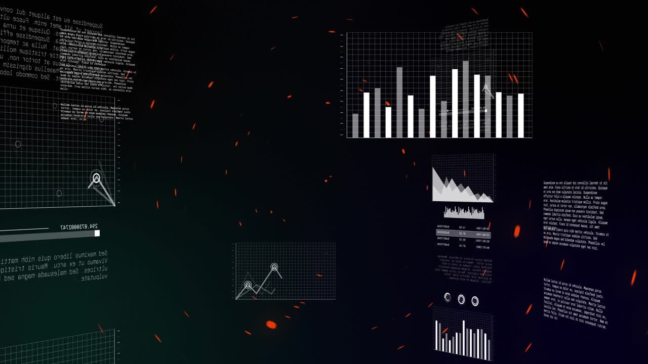 On load laptop or cloud icon centering, charts sliding, pie pulsing, charts rearranging to show tren
