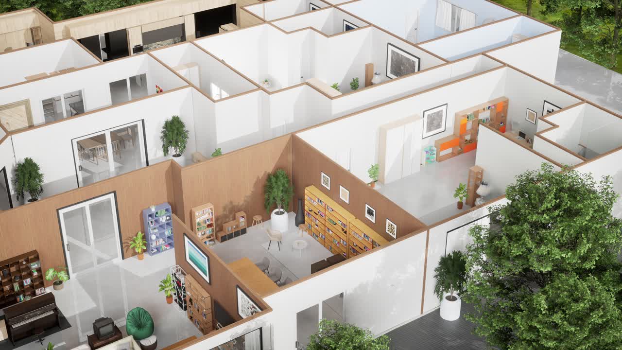 Pianta di una casa moderna con dettagli interni