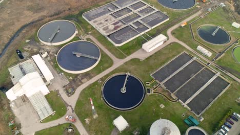 waste water treatment plant. sewage processing tanks.