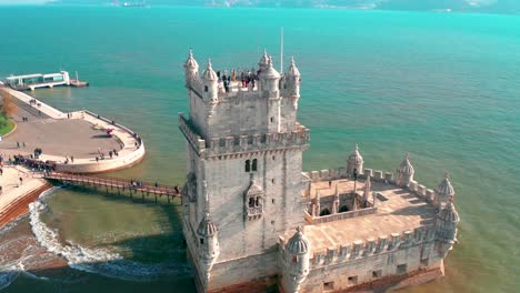 flying close to belem tower and slowly down