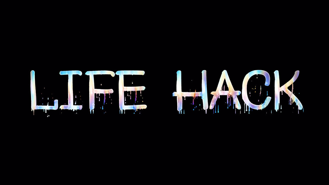 Colorful Dripping 'Life Hack' Text on Black Background