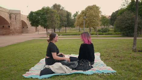two women enjoying a picnic in the park