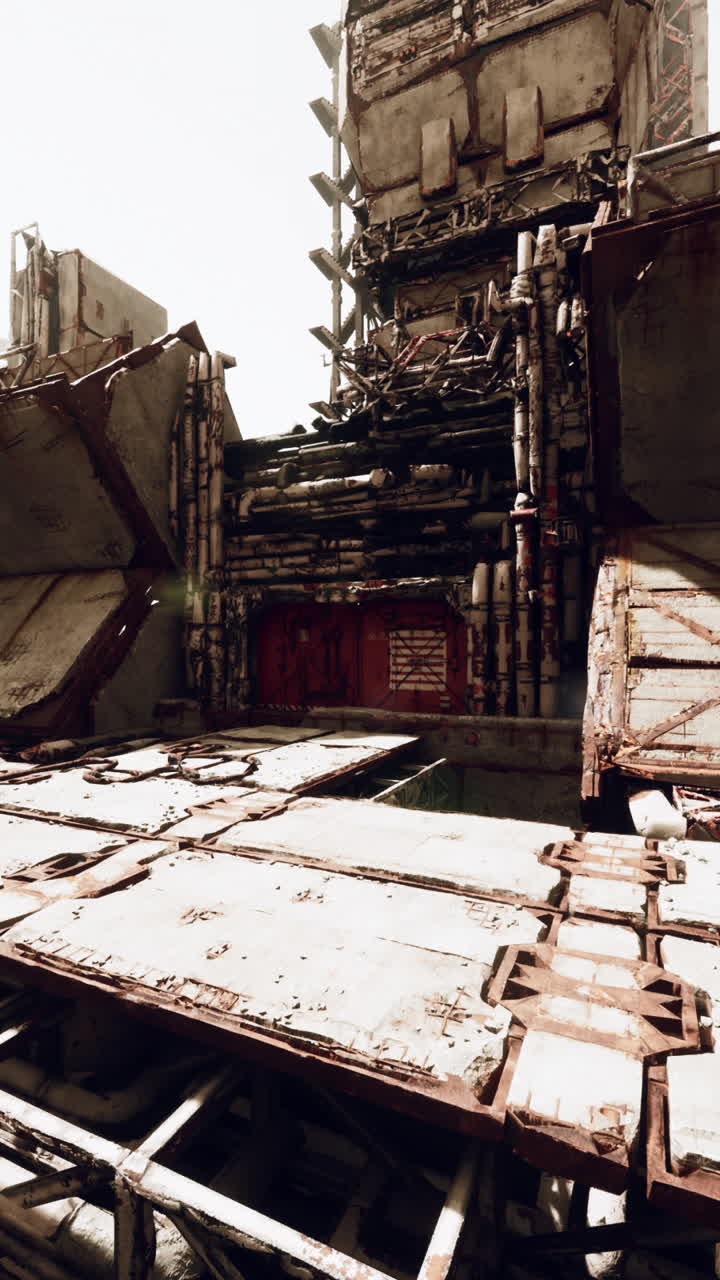 estructura industrial futurista en ruinas