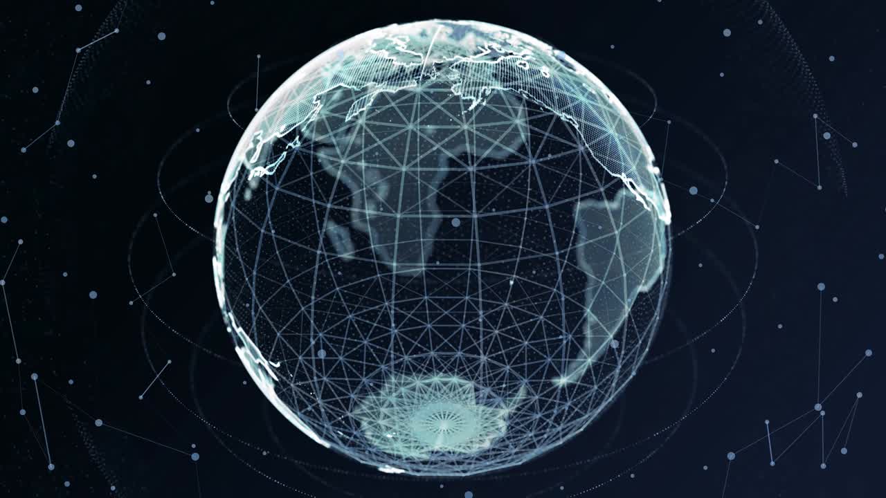 3D Blue Digital Earth rotating network Loop animation Alpha Channel.