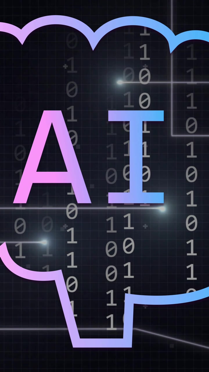 Animation of digital data processing and connections with ai chatbot icon and text