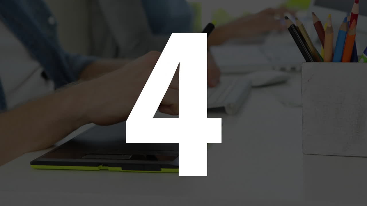 Animation of large numbers over person using digital tablet at school desk